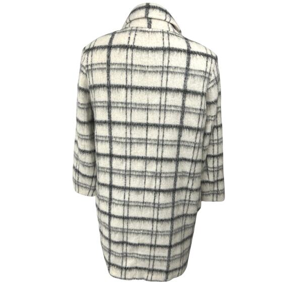 DKNY Women's Cream Black Wool Plaid Button Up Mid Length Trench Coat Jacket Sz 6 - Picture 2 of 5